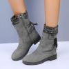 Ctreela Sock Top Boot for Women Fashion Short Combat Boots Slip On Booties with Side Zipper Low Heel Winter Ankle Booties view 2