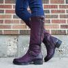 Ctreela Slouch Riding Boots Vintage Side Zipper Motorcycle Boots Winter Retro Round Toe Combat Boots Knee High Work Booties view 2