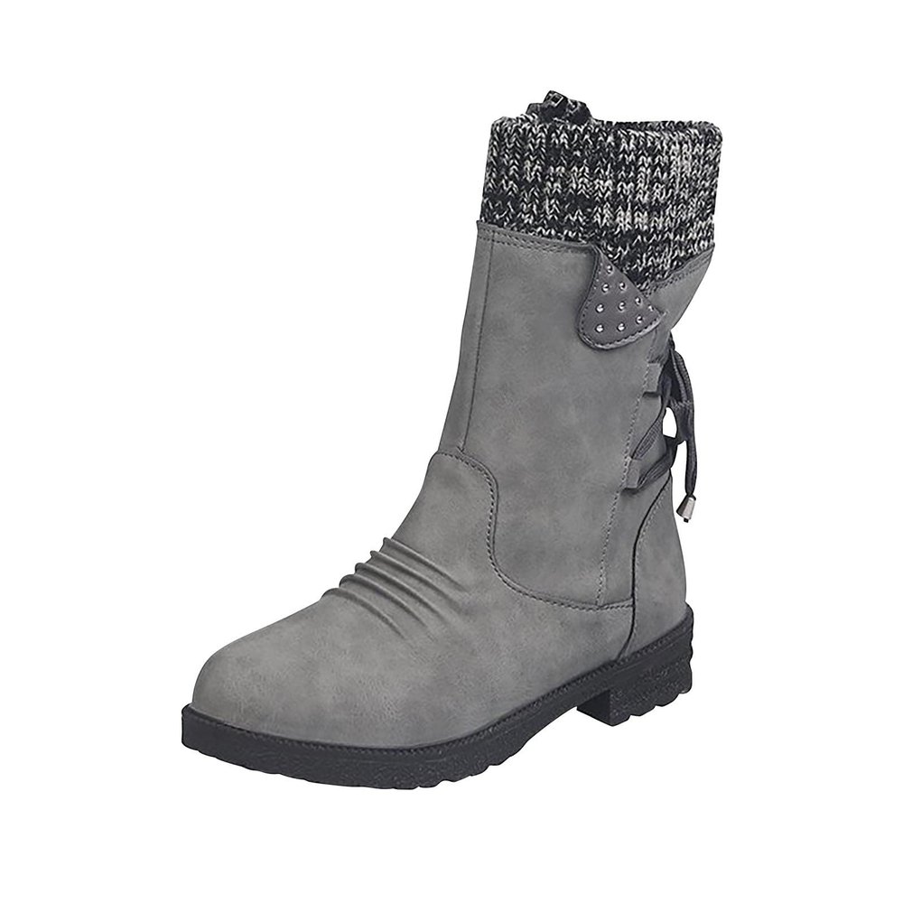 Ctreela Sock Top Boot for Women Fashion Short Combat Boots Slip On Booties with Side Zipper Low Heel Winter Ankle Booties