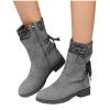 Ctreela Sock Top Boot for Women Fashion Short Combat Boots Slip On Booties with Side Zipper Low Heel Winter Ankle Booties view 3