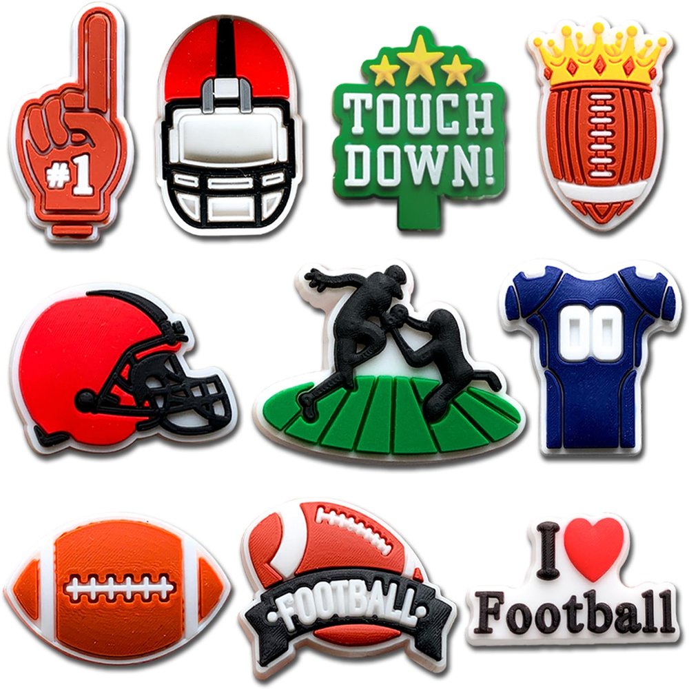10Pcs Football Shoe Charms for Clog Sandals Bracelets Decoration, Sports Ball Charms (Football)