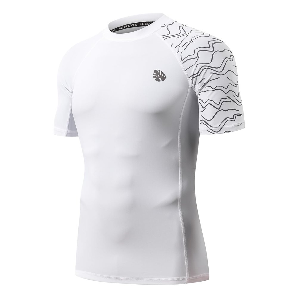 Men's All Time Short Sleeve Rashguard UPF 50 Sun Protection Surf Shirt Lines White 2XL