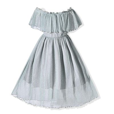 fioukiay Toddler Girl Maxi Dress Sparkle Wedding Princess Boho Off Shoulder Vintage Dress Gowns Holiday Dresses(Silver, 9-10 Years)