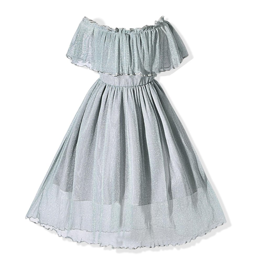 fioukiay Toddler Girl Maxi Dress Sparkle Wedding Princess Boho Off Shoulder Vintage Dress Gowns Holiday Dresses(Silver, 9-10 Years)