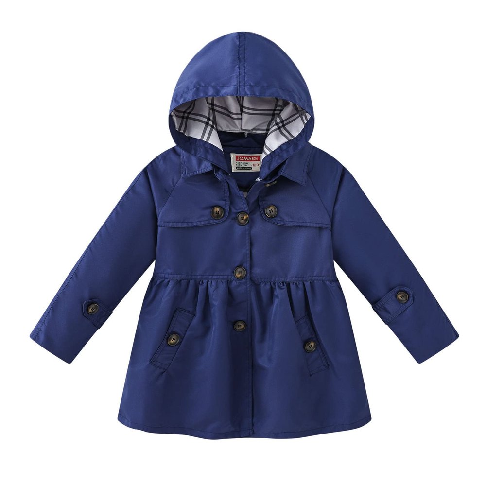 Toddler Baby Girls Spring Fall Hooded Windbreaker Jacket Long Sleeve Casual Trench Jacket Coat (Navy, 3-4 Years)