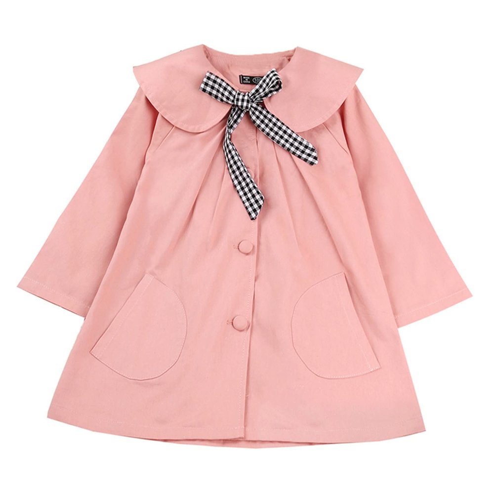 Baby Girls Trench Jackets Buttons Bowknot Windbreaker Autumn Spring Jacket Outwear (Pink, 3-4 Years)