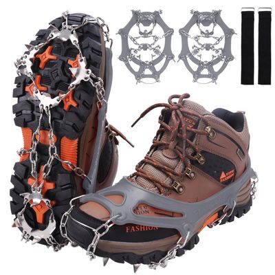 WIN.MAX Crampons for Shoes, Traction Cleats Ice Snow Grips with 19 Stainless Steel Spikes, Shoe Talons Anti - Slip Boots Spikes for Walking, Jogging, Climbing and Hiking (Grey, L)