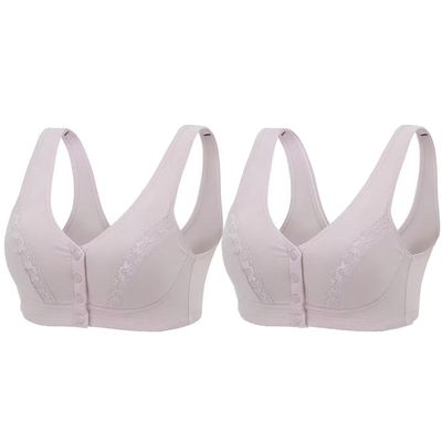 2pcs Front Closure Post Surgery Bra Mastectomy Bra With Breast Prosthesis Pockets Top Lingerie Middle Elderly Women Bra (Color : Gray, Size : XXXL/XXX-Large)