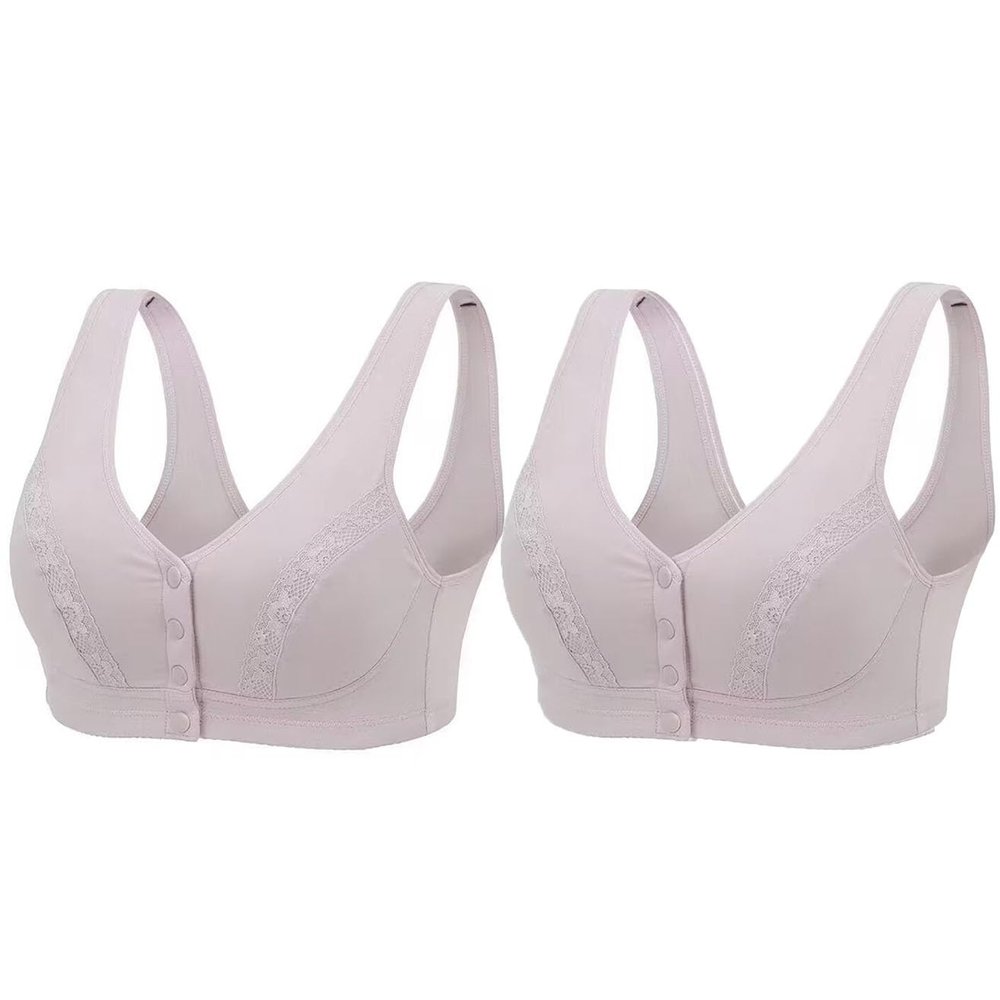 2pcs Front Closure Post Surgery Bra Mastectomy Bra With Breast Prosthesis Pockets Top Lingerie Middle Elderly Women Bra (Color : Gray, Size : XXXL/XXX-Large)