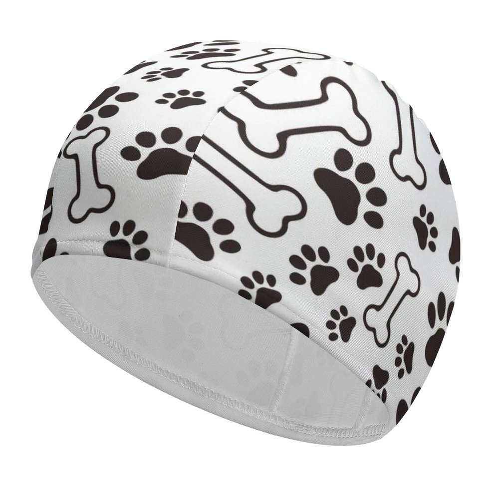 Dog Paw and Bow Unisex Swim Cap Waterproof Swimming Hat for Long and Short Hair Bathing Cap