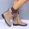 Ctreela Sock Top Boot for Women Fashion Short Combat Boots Slip On Booties with Side Zipper Low Heel Winter Ankle Booties view 3