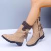 Ctreela Sock Top Boot for Women Fashion Short Combat Boots Slip On Booties with Side Zipper Low Heel Winter Ankle Booties view 4