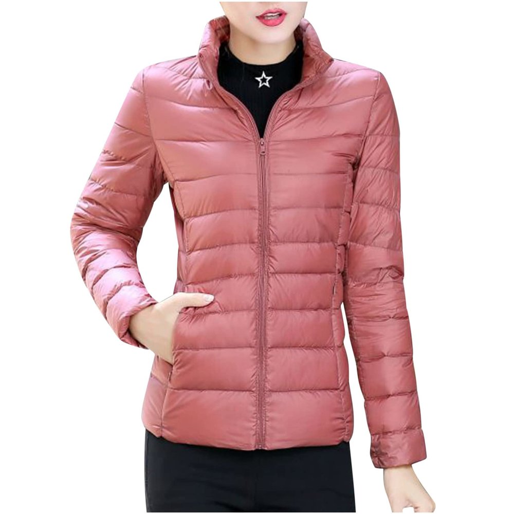 hlysgo Women's Slim-Fit Quilted Puffer Jacket Lightweight Padded Warm Winter Casual Down Coat Zip Jackets Pink