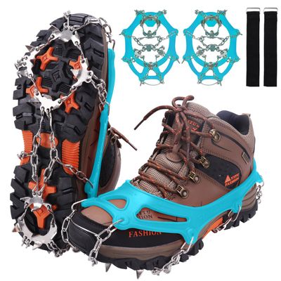 WIN.MAX Crampons for Shoes, Traction Cleats Ice Snow Grips with 19 Stainless Steel Spikes, Shoe Talons Anti - Slip Boots Spikes for Walking, Jogging, Climbing and Hiking (Teal, L)