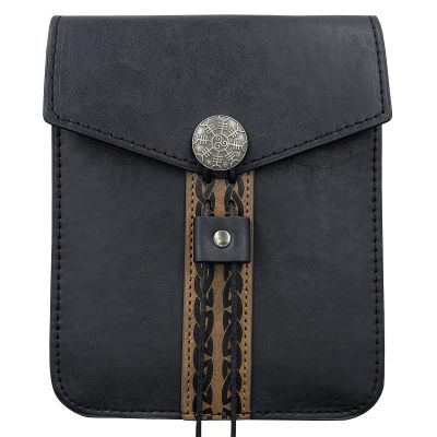 HiiFeuer Vintage Medieval Faux Leather Belt Bag, Retro Middle Ages Belt Pouch Waist bag, Portable Side Pack For LARP Ren Faire (Black A)