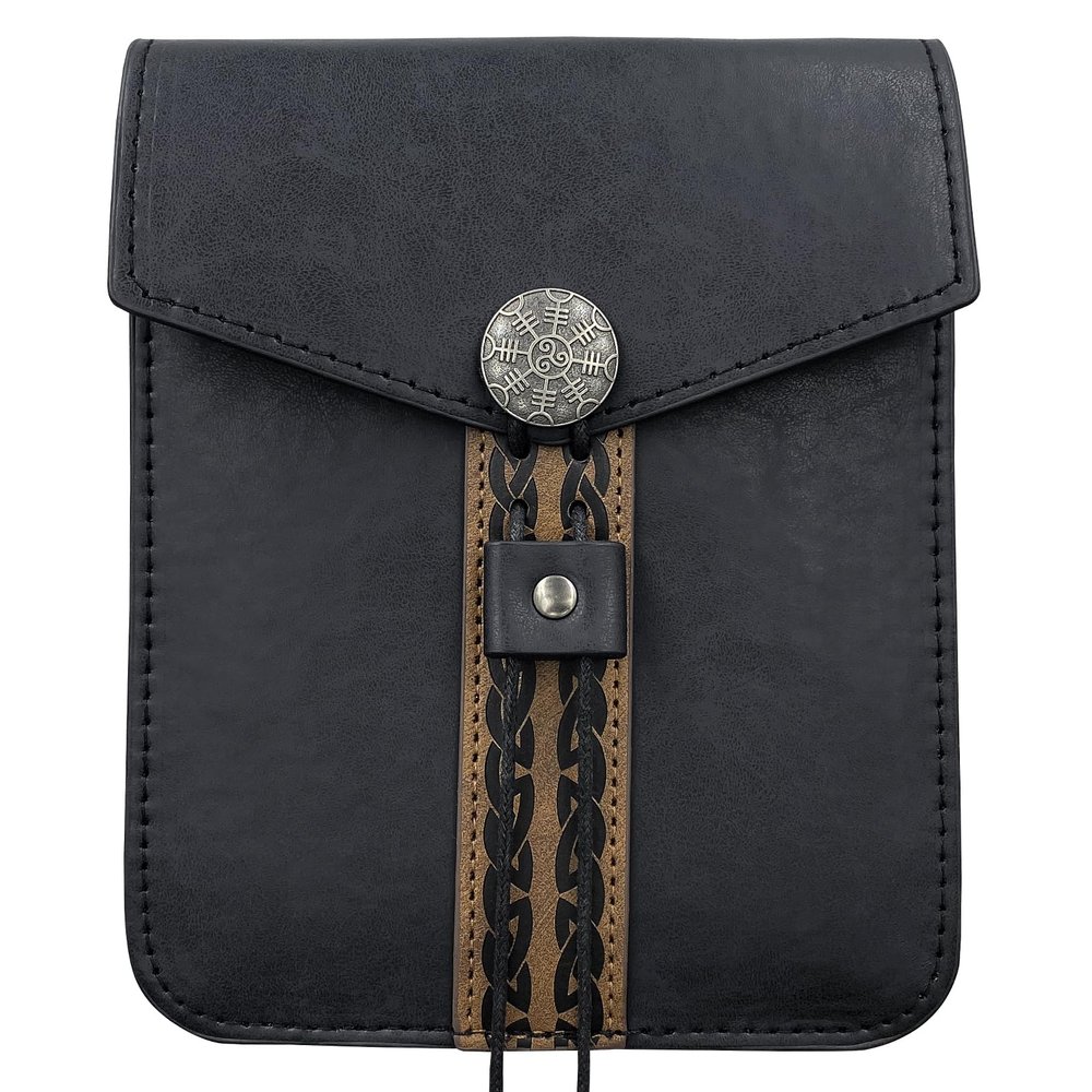 HiiFeuer Vintage Medieval Faux Leather Belt Bag, Retro Middle Ages Belt Pouch Waist bag, Portable Side Pack For LARP Ren Faire (Black A)