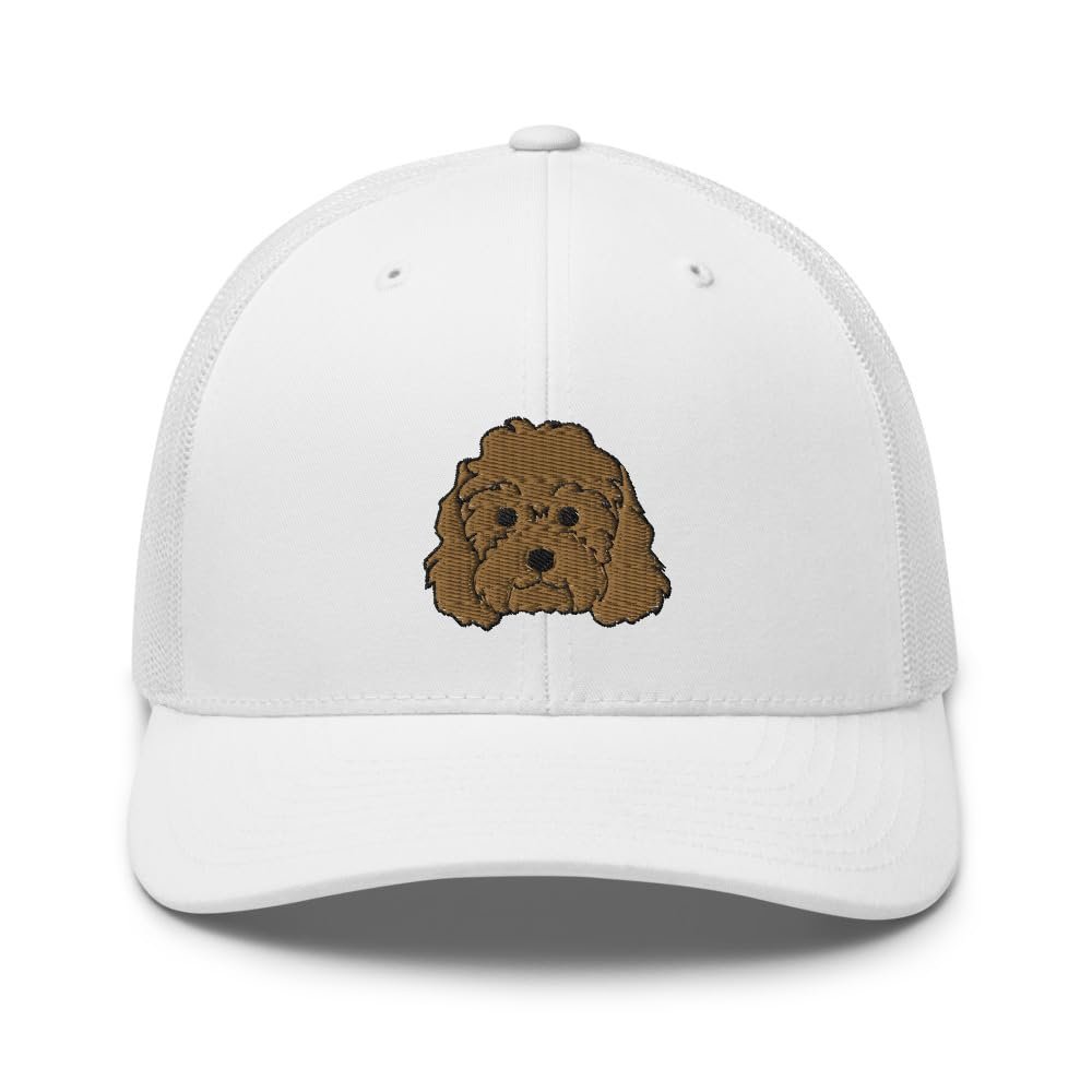 Cockapoo Trucker hat, spoodle, cockerdoodle hat, Embroidered Unisex hat, Cockapoo Gifts. White
