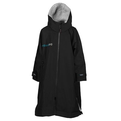 AQUATEC Surf Poncho Changing Robe - Changing Ponchos Kids | Hooded Beach Towel | Swimming Poncho & Surfing Changing Robe (Black, Kids Large)
