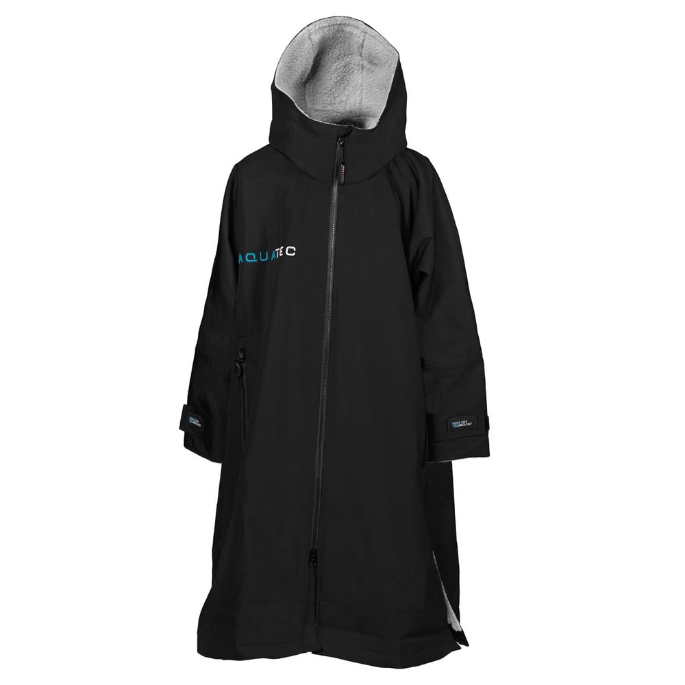AQUATEC Surf Poncho Changing Robe - Changing Ponchos Kids | Hooded Beach Towel | Swimming Poncho & Surfing Changing Robe (Black, Kids Large)
