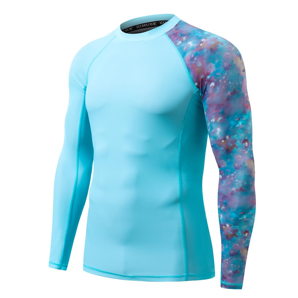Men's Sun Protection Long Sleeve Swim Shirts Quick Dry Rash Guard Lightweight UPF 50+ Fishing Hiking Beach UV Shirt Dream Blue XL