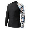 Mens Long Sleeve Rash Guard Shirt Swimwear UPF 50+ Sun Protection Surf Top Camo Black S view 1