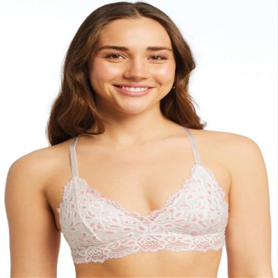 Katie Triangle Bralette for Women, Unpadded and Unlined Wireless Bra, Perfect Adjustable Everyday Lace Lingerie (Medium, White-Pale Lilac)