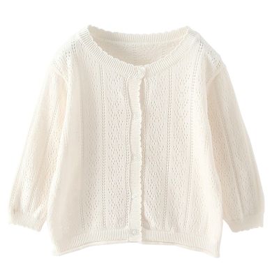 Infant Toddler Girls Cut Out Knitted Cardigan Long Sleeve Jacket With Lace Neckline Shawl Baby (White, 18-24 Months)