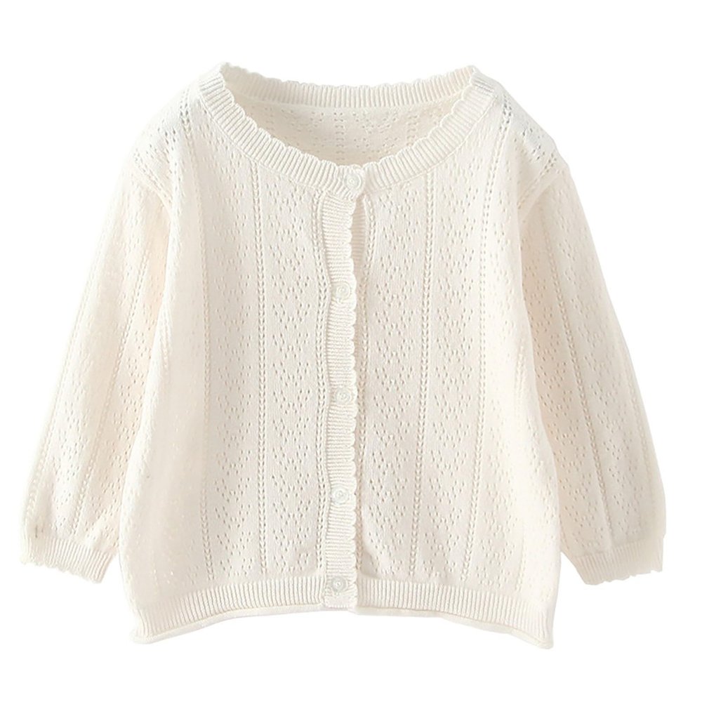 Infant Toddler Girls Cut Out Knitted Cardigan Long Sleeve Jacket With Lace Neckline Shawl Baby (White, 18-24 Months)