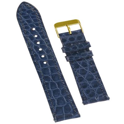 22mm Flat Blue Navy AIIigator Watch Band Quick Release Handmade Leather Watch Strap Slim Croc Replacement Wristband Men Stainless Steel Christmas Father's Day Gift for Dad Son Husband DH-24G-22MM