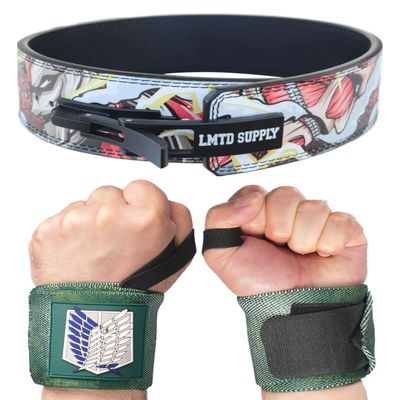 2 Set Anime Lever Belt and Wrist Wraps - Heavy Duty 10mm Weight Lifting Belt Back Support - 24" Lifting Straps Powerlifting Gym Accessories for Men and Women, Improve Workout, YTB-L