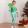 Yruioon Girls Christmas Candy Cane Costume Striped Ballet Dance Unitard Jumpsuit for Xmas Holiday Stage Performance Green 6 Years view 3