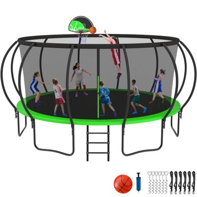 Kacho Outdoor Tranpoline with Basketball Hoop 8FT [1800LBS & Anti-Rust Coating & Easy to Install] Recreational Tranpoline for Kids & Adults, Family Backyard Fun