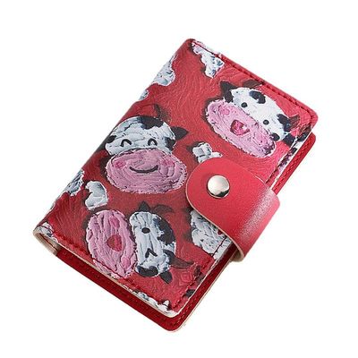 BFLCTTBD Red Cow Card Holder Faux Leather Card Holder Credit Card Binder Rolodex Card Holder Mini Credit Card Holder Women Cute Card Holder