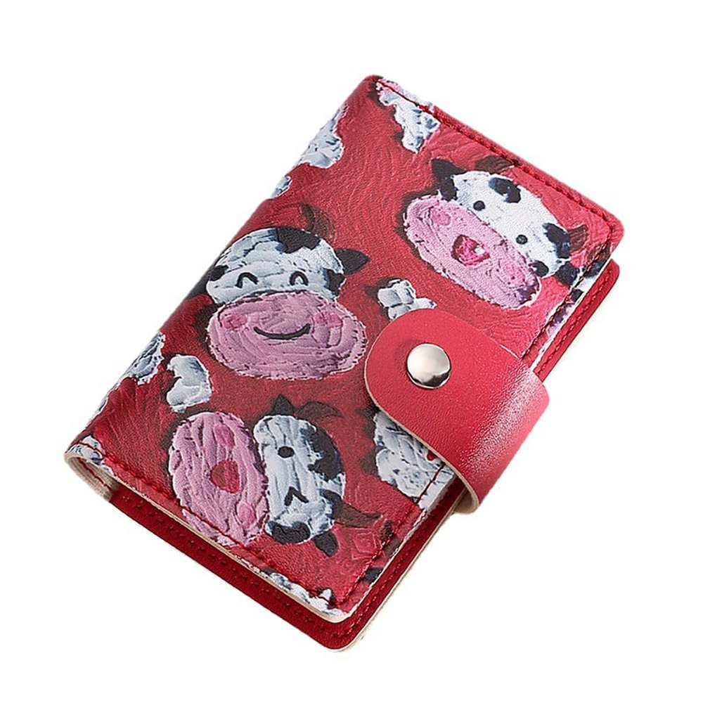 BFLCTTBD Red Cow Card Holder Faux Leather Card Holder Credit Card Binder Rolodex Card Holder Mini Credit Card Holder Women Cute Card Holder
