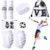 Vabean 8 Pcs Volleyball Accessories,Include Volleyball Arm Sleeves Knee Pads Sport Hair Scrunchies Sweat Band Drawstring Bag Cosmetic Bag Wrist Guard Knee Brace(Medium,White) view 1