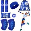 Vabean 8 Pcs Volleyball Accessories,Include Volleyball Arm Sleeves Knee Pads Sport Hair Scrunchies Sweat Band Drawstring Bag Cosmetic Bag Wrist Guard Knee Brace(Medium,Blue) view 1