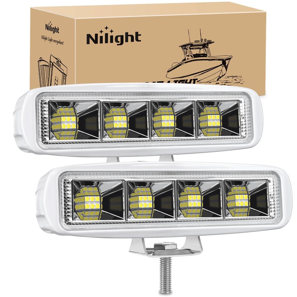 Nilight Marine LED Pods Navigation Lights 2PCS 72W White Flood Beam Ponton Boat Deck Dock Lighting for Night Fishing T-top Stern Yacht Kayak Port Sailboat Trucks Tractors