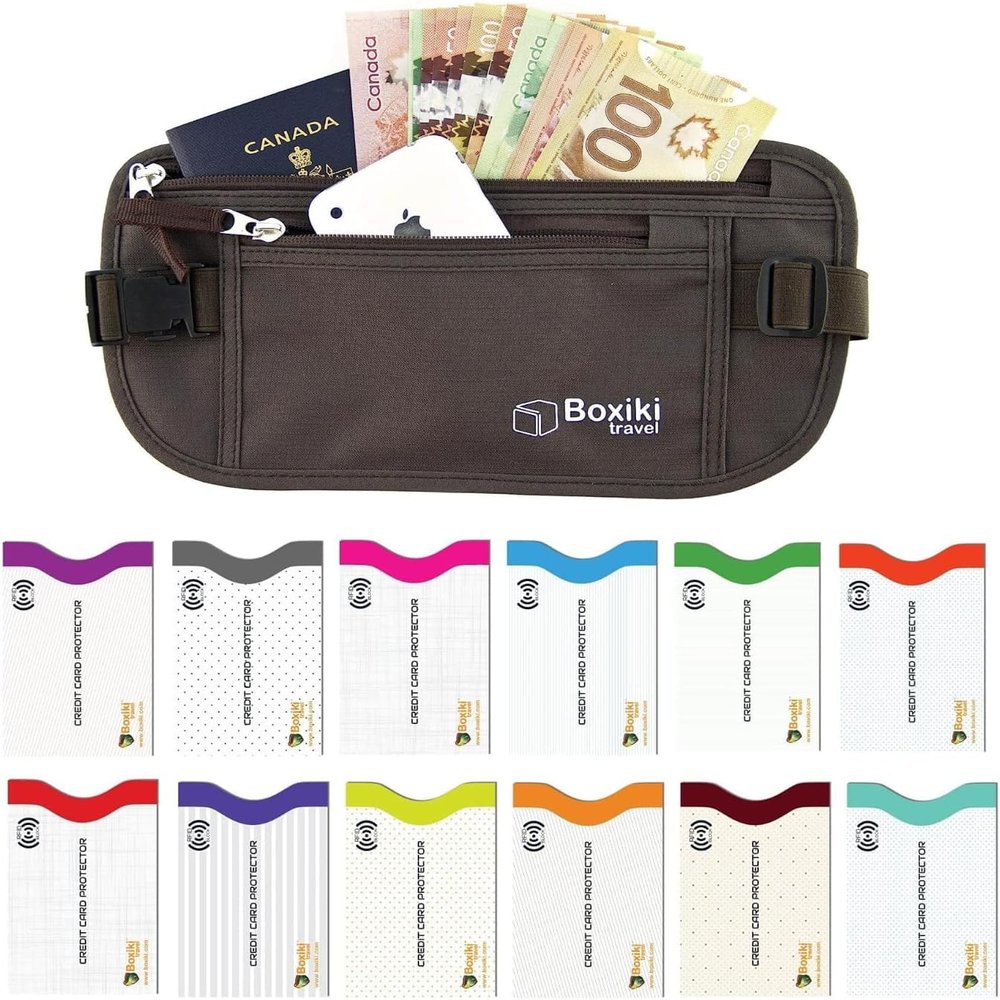 Boxiki All-in-One Safety Bundle: Set of 12 RFID-Blocking Card Sleeves & Money Belt - Ultimate Security for On-the-Go Lifestyles