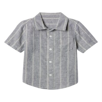 GAP Baby Boys Short Sleeve Linen Resort Top Chambray Stripe 6-12M