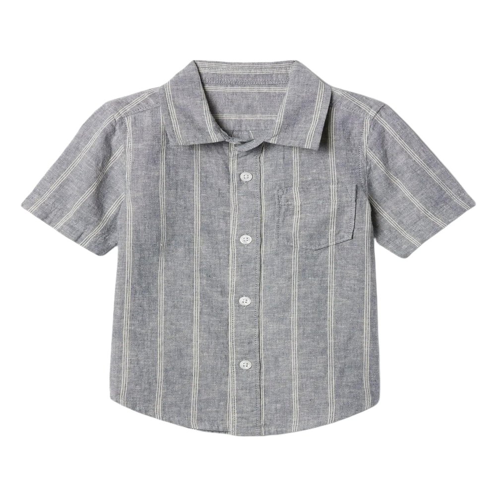 GAP Baby Boys Short Sleeve Linen Resort Top Chambray Stripe 6-12M