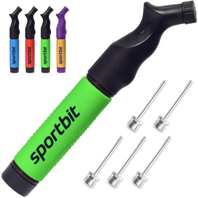 SPORTBIT Exercise Ball Pump  Hand Pump for Yoga Balls, Pilates & Stability Balls  Push & Pull Inflating System  Fitness Ball Air Pump with 5 Needles for Sports Balls