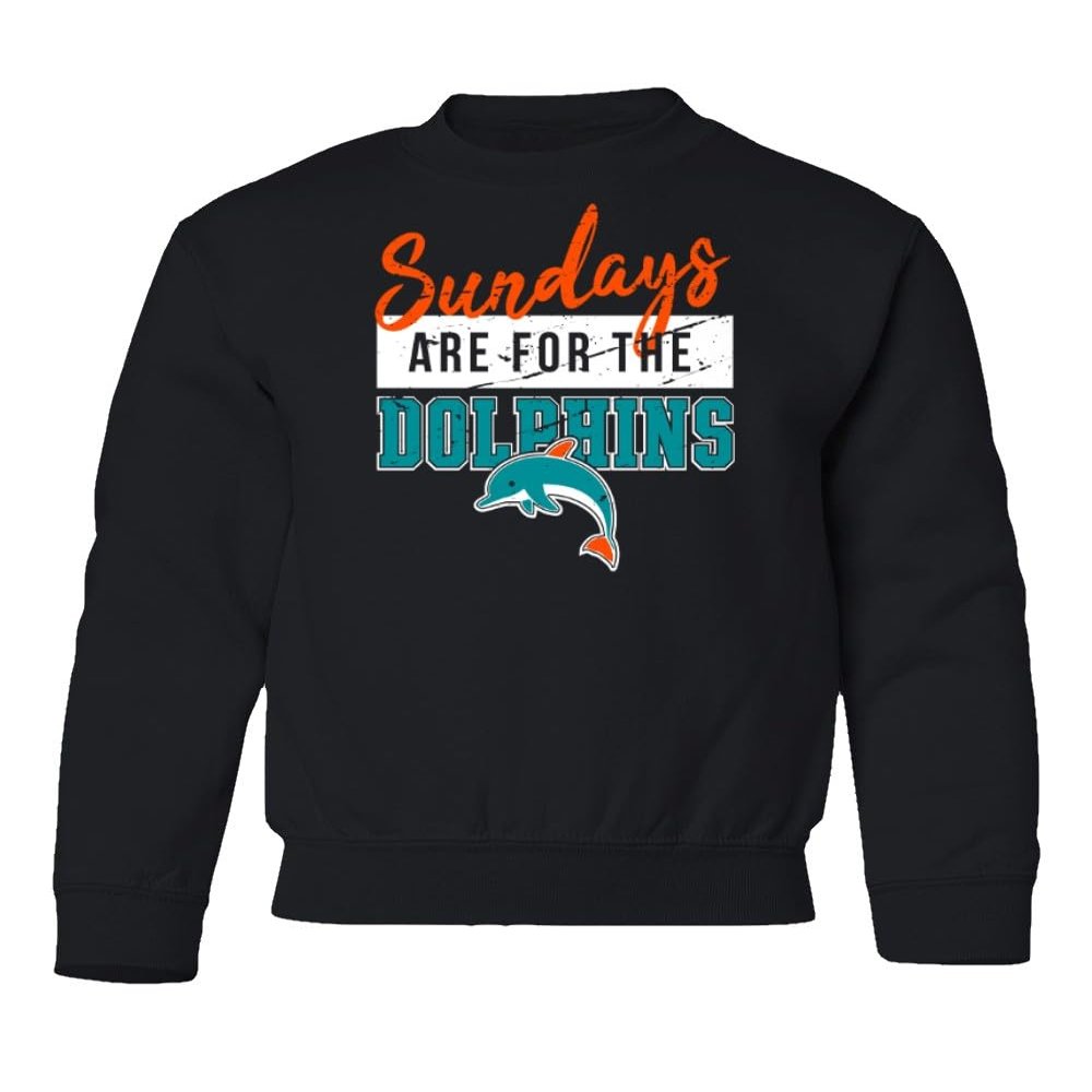 superhotapparel Sundays Are For The Dolphins Football Game Youth Crewneck Sweatshirt (Black, Youth Small)
