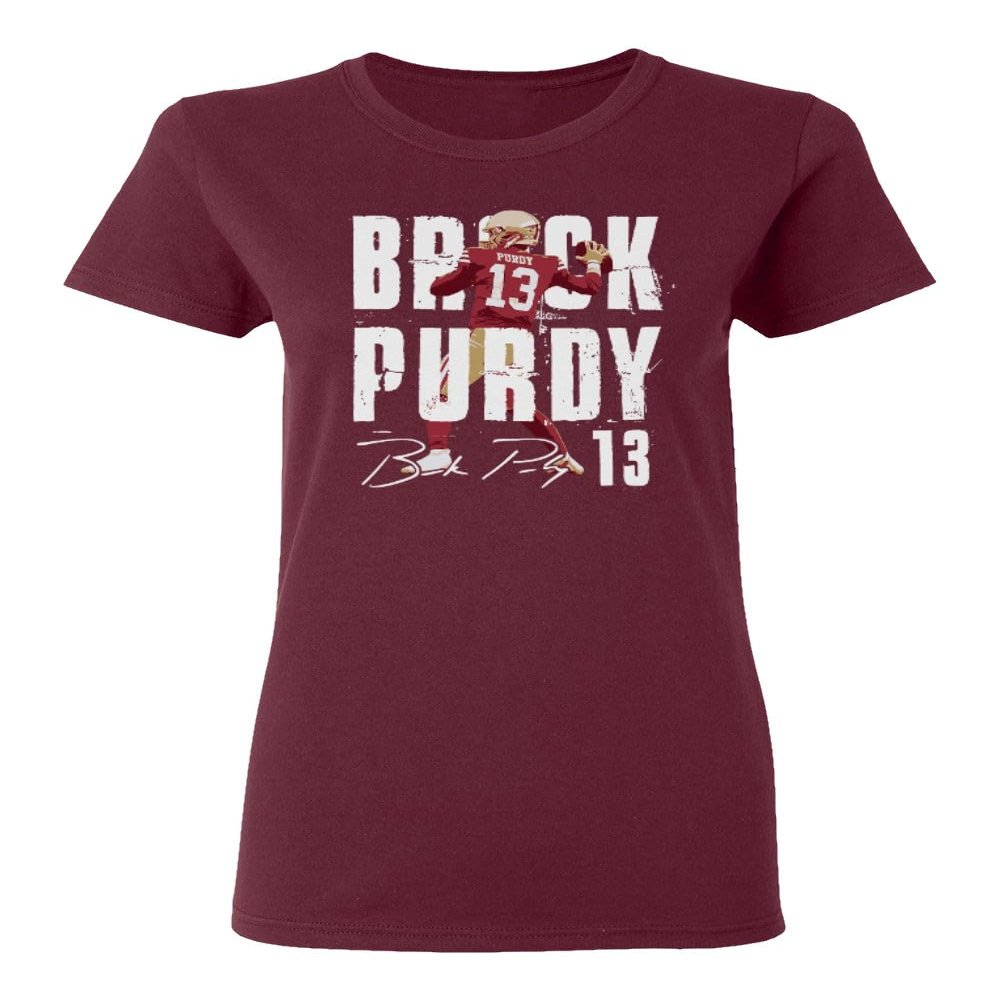 San Francisco Quarterback Football Player Purdy Ladies' Crewneck T-Shirt (Maroon, XX-Large)