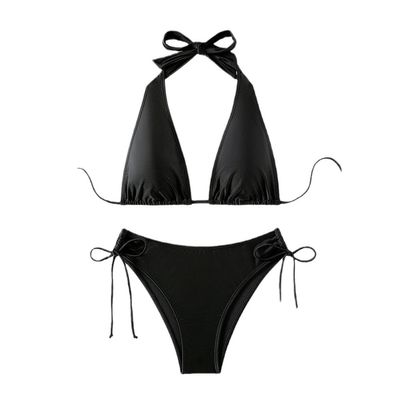 Micro Bikinis Set Women Brazilian Triangle Swimwear Halter Swimming Costume Low Waist Bathers Lady Swimsuit Sexy Beachwear (US, Alpha, X-Large, Regular, Regular, Black)
