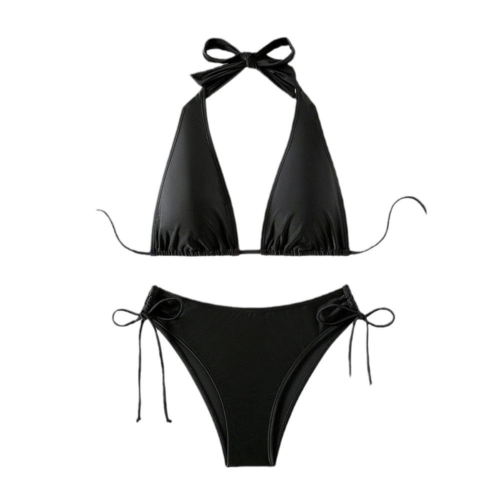 Micro Bikinis Set Women Brazilian Triangle Swimwear Halter Swimming Costume Low Waist Bathers Lady Swimsuit Sexy Beachwear (US, Alpha, X-Large, Regular, Regular, Black)