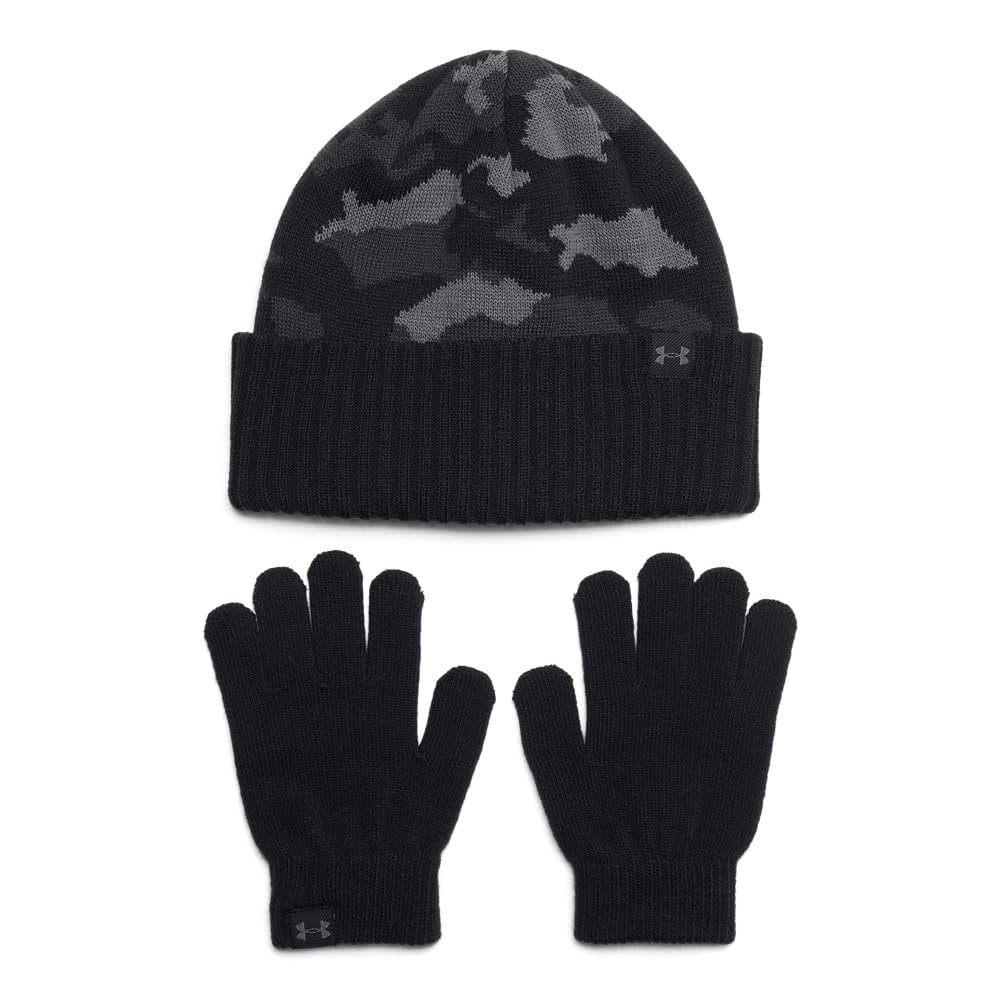 Under Armour Boys' Beanie & Glove Combo, (001) Black / / Black, One Size Fits Most