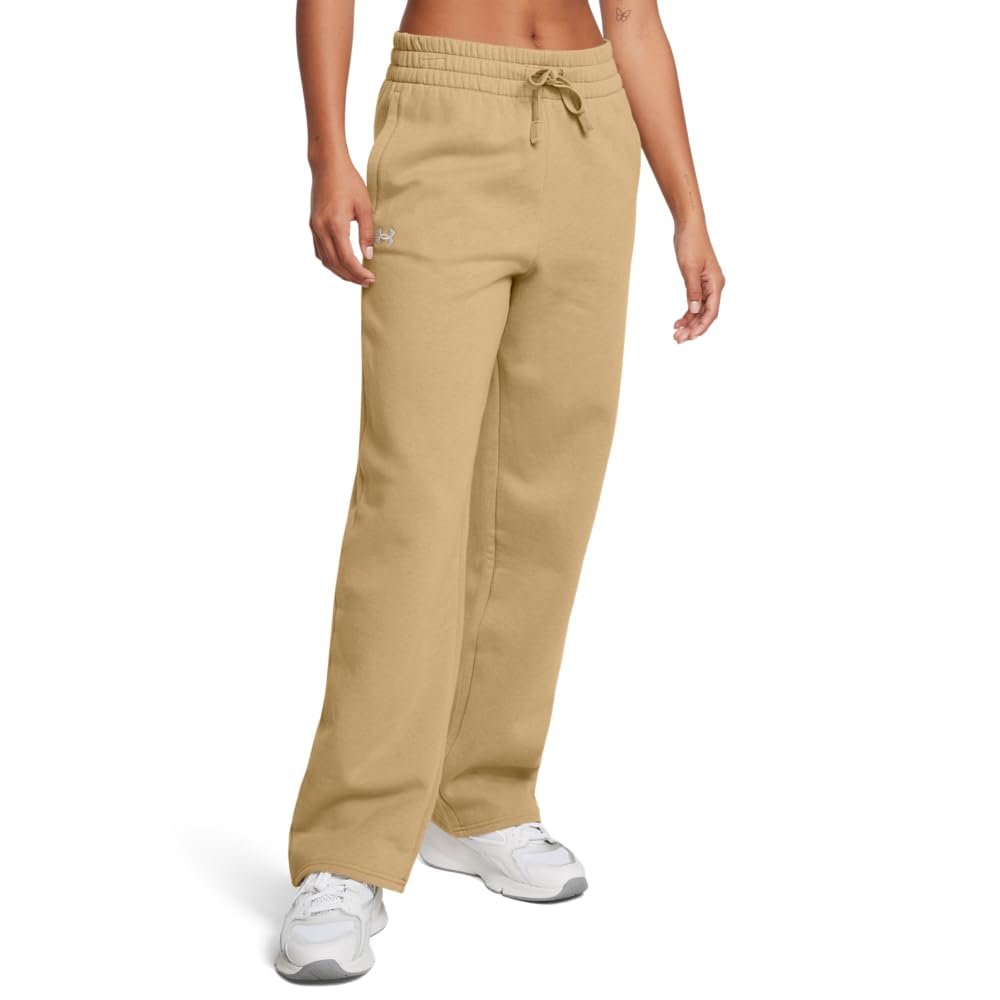 Under Armour Women's Rival Fleece Straight Leg Pants, (263) Camel / / White, X-Small