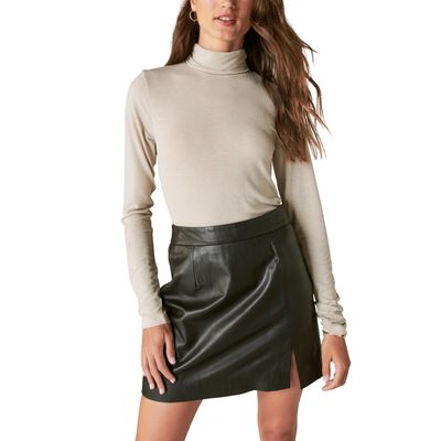Lucky Brand Women's Mock Neck Layering Top, Coffee, L