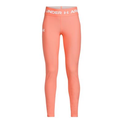 Under Armour Girls' HeatGear Armour Full Length Leggings, (897) Flare Orange / / White, Large
