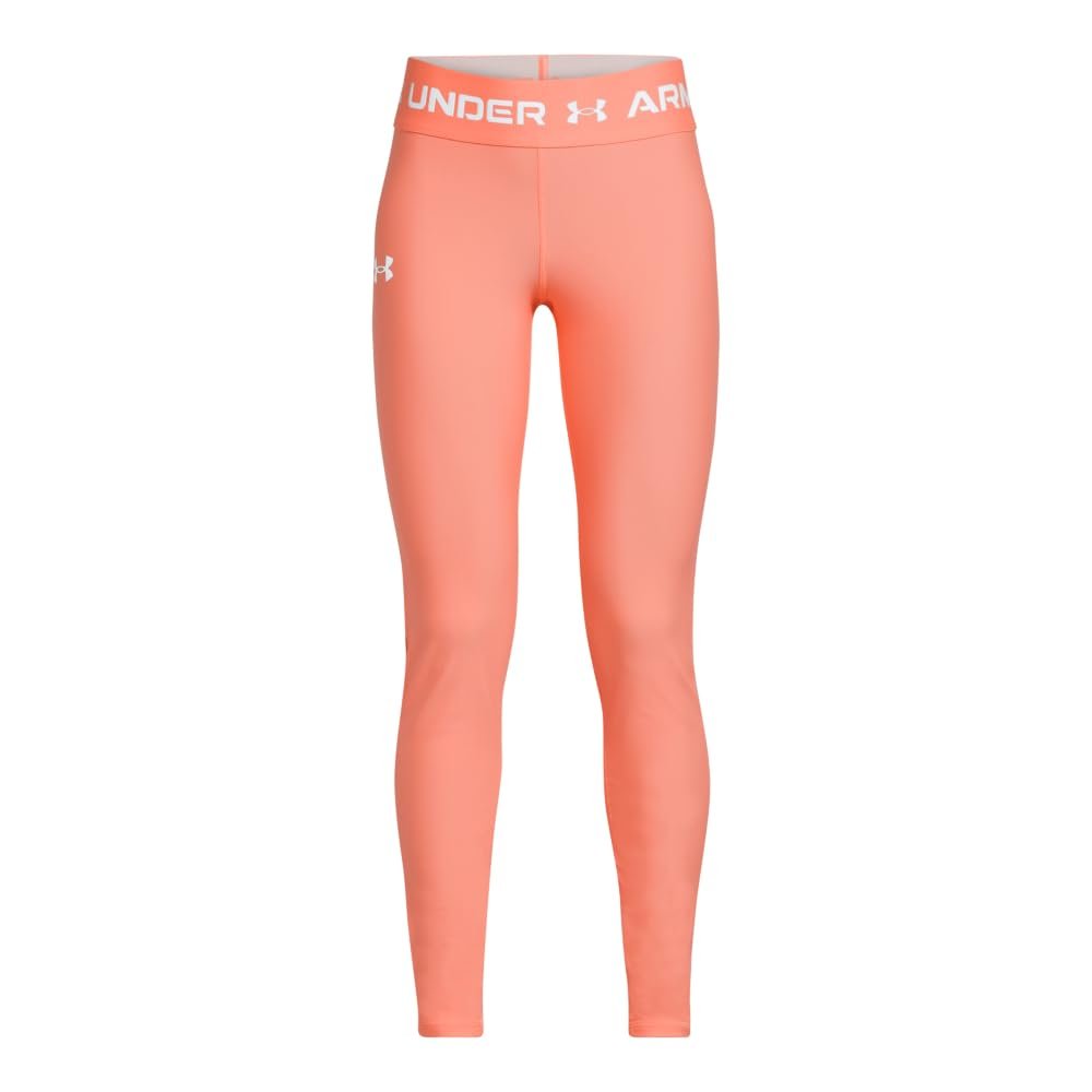 Under Armour Girls' HeatGear Armour Full Length Leggings, (897) Flare Orange / / White, Large